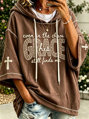 Women’s His Grace Still Finds Me Christian Faith Floral Print Comfy Hoodie