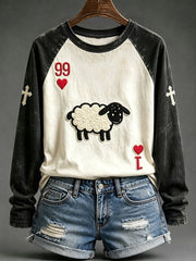 Women's He Left The 99 Playing Card Inspired Faith Print Long-sleeved T-shirt
