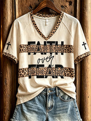 Women's faith-themed fun slogan pattern printed casual short-sleeve T-shirt