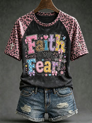 Women's faith-themed fun slogan pattern printed casual short-sleeve T-shirt