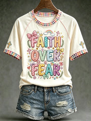 Women's faith-themed fun slogan pattern printed casual short-sleeve T-shirt