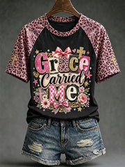 Women's faith-themed fun slogan pattern printed casual short-sleeve T-shirt