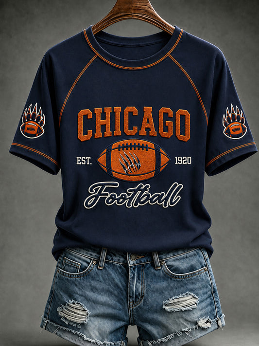 Women's Football Gameday Gift For Football Fans O-neck Short Sleeve T-shirt