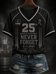 Women's 9.11 Never Forget Printed V-neck T-shirt