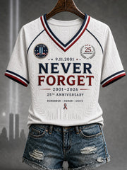 Women's 9.11 Never Forget Printed V-neck T-shirt