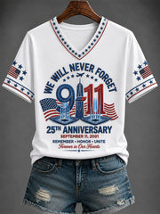 Women's America Printed V-neck T-shirt