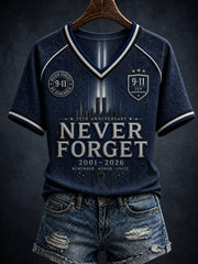 Women's 9.11 Never Forget Printed V-neck T-shirt