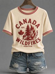 Women's Canada Wildfire Print Casual T-Shirt