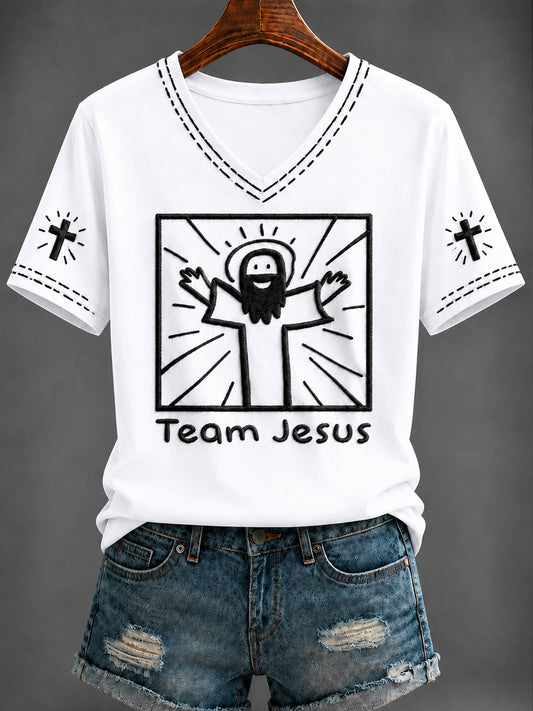 Women's Faith “Team Jesus” Printed V-neck T-shirt