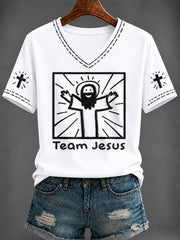 Women's Faith “Team Jesus” Printed V-neck T-shirt
