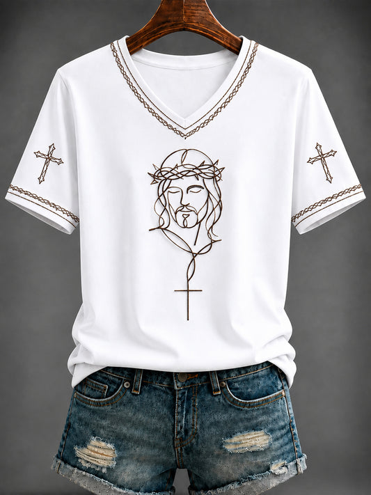 Women's Faith Printed V-neck T-shirt
