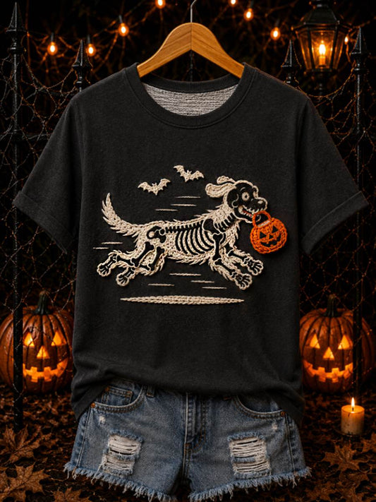Women's Off to Be Spooky Skeleton Dog T-shirt