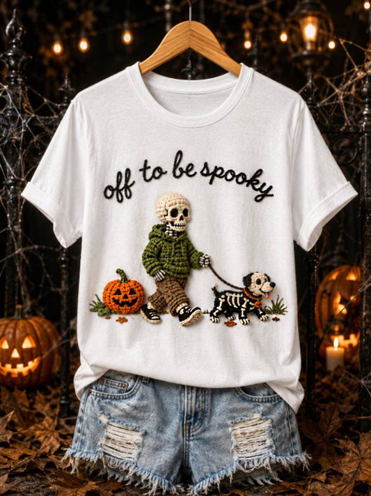 Women's Off to Be Spooky Skeleton Dog T-shirt