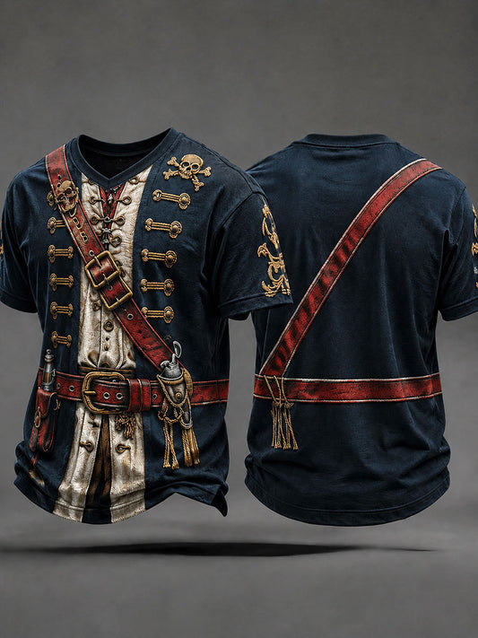Men's Pirate Print V-Neck T-Shirts