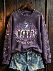 Women's retro Halloween pattern printed casual sweatshirt