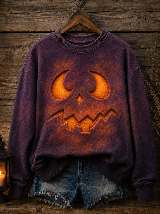 Women's Halloween Funny Face Print Sweatshirt