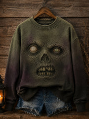 Women's Halloween Funny Face Print Sweatshirt
