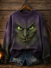 Women's Halloween Funny Face Print Sweatshirt