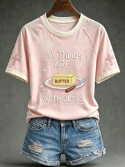 Women's faith theme fun slogan pattern printed casual short-sleeved T-shirt