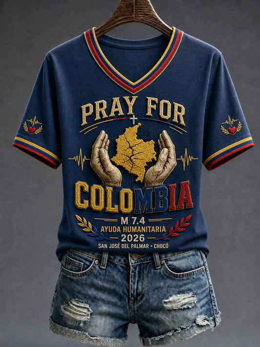 Women's Earthquake Support Pray For Colombia Short Sleeve T-shirt