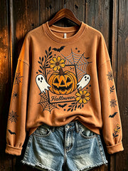Women's Halloween retro pattern printed casual sweatshirt