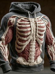 Men's Vintage Muscle Anatomy Texture Skeleton Print Cozy Hoodie