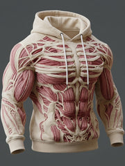 Men's Vintage Muscle Anatomy Texture Print Cozy Hoodie