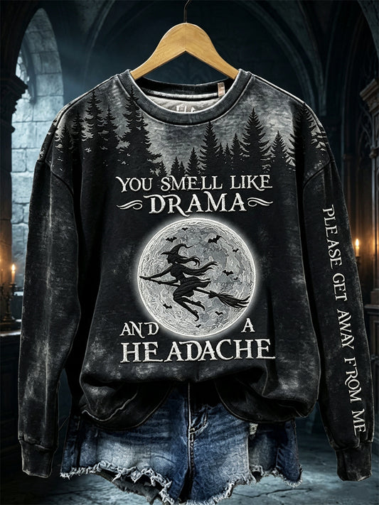 Women's You Smell Like Drama Halloween Dark Forest Witch Print Sweatshirt