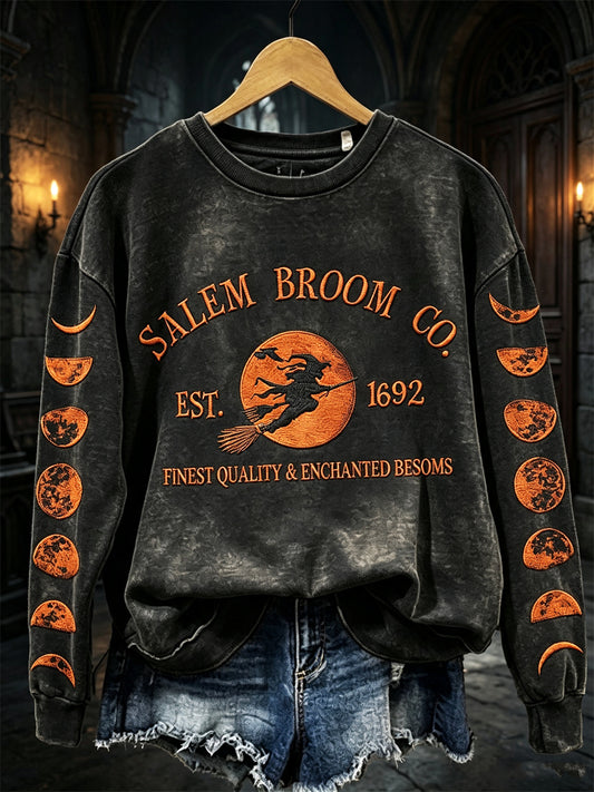 Women's Salem Broom Co. Halloween Witch Moon Phase Print Sweatshirt