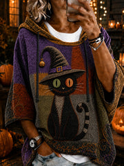 Women's Halloween Cat Print Hoodie