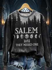 Women's Salem 1692 They Missed One Halloween Dark Forest Moon Phase Print Sweatshirt