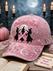 Vintage Crafting Hope Pink Ribbon Witches Print Unisex Hat