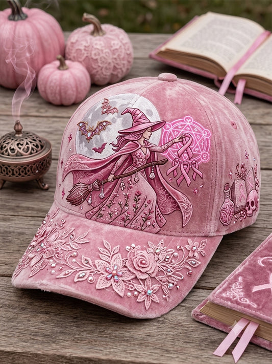 Vintage Halloween Witch Pink Ribbon Print Unisex Hat