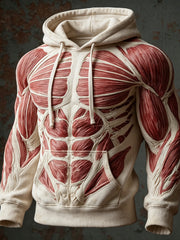 Men's Vintage Muscle Anatomy Texture Print Cozy Raglan Hoodie