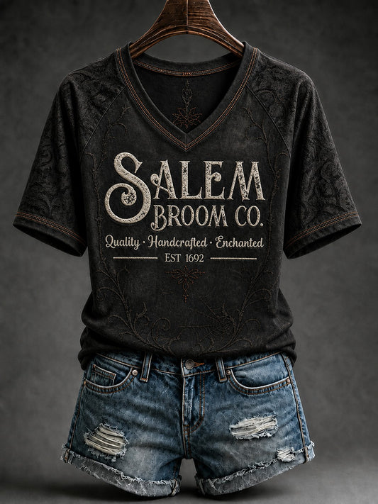 Women's Salem Broom Company Printed V-neck T-shirt
