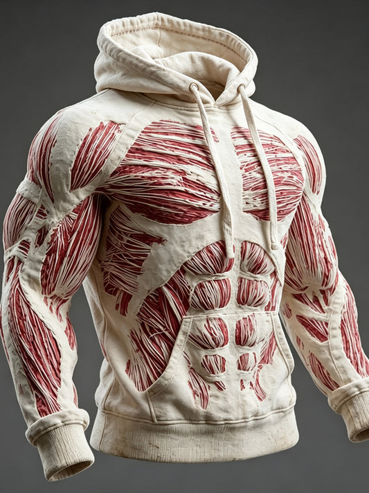 Men's Muscle Anatomy Texture Print Comfy Raglan Hoodie