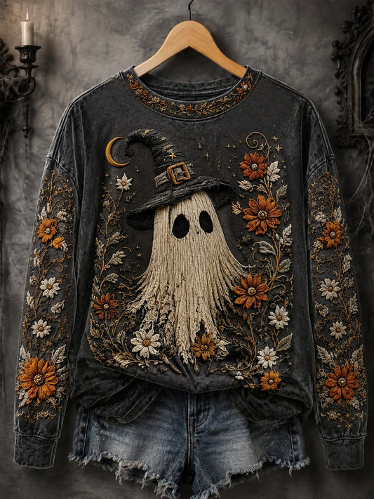 Women's Halloween Ghost Print Sweatshirt