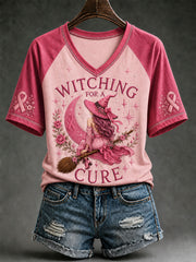Women's Witching For A Cure Breast Cancer Awareness V-neck T-shirt