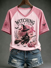 Women's Witching For A Cure Breast Cancer Awareness V-neck T-shirt