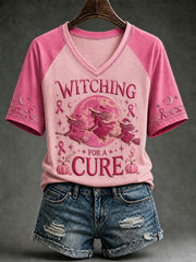Women's Witching For A Cure Breast Cancer Awareness V-neck T-shirt