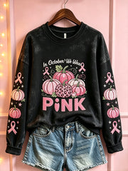 Breast Cancer Theme Halloween Elements Pattern Printed Casual Sweatshirt