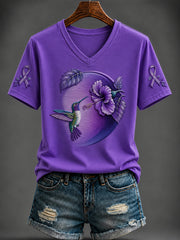 Women's Alzheimer's Disease Purple  Art Printed V-neck T-shirt