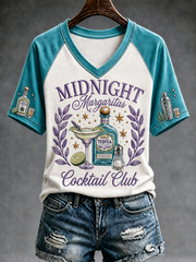 Women's Midnight Margaritas Printed V-neck off-shoulder short-sleeved T-shirt