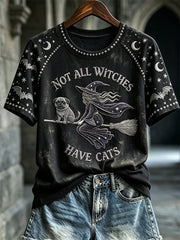 Women's Halloween Not All Witches Have Cats Witch & Pug Dog Print short sleeve T-shirt