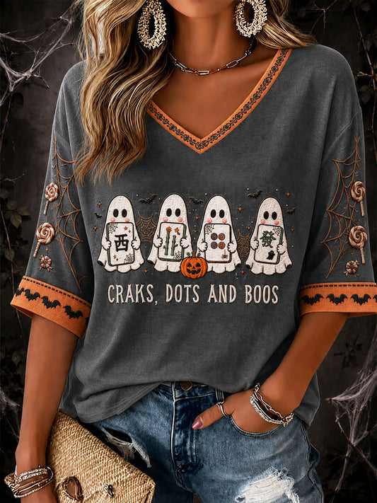 Women's Mahjong Halloween Ghost Casual T-Shirt