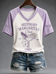 Women's Midnight Margaritas Printed V-neck off-shoulder short-sleeved T-shirt