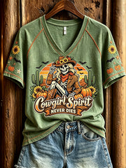 Women's Halloween Western-style Pattern Printed Casual Short-sleeve T-shirt