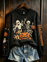 Women's Halloween cute Boo pattern printed casual sweatshirt