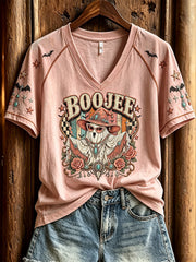 Women's Halloween Western-style Pattern Printed Casual Short-sleeve T-shirt