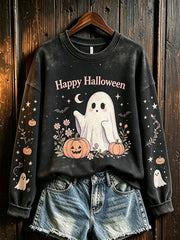 Women's Halloween pattern printed casual round neck sweatshirt